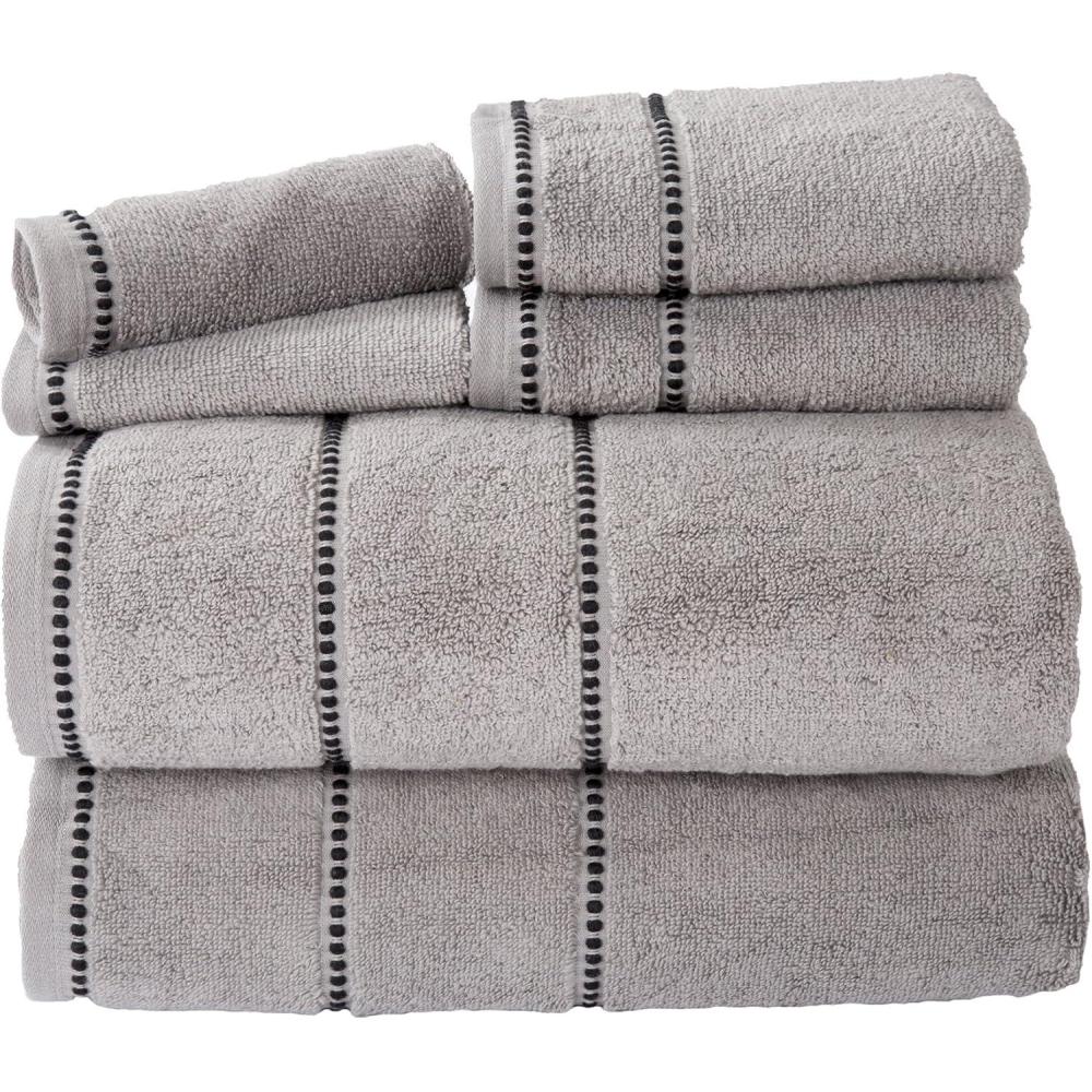 imageLavish Home 6 Piece Bathroom Towels Set 525GSM 100 Cotton Bathroom Essentials 2 Bath Sheets 2 Hand Towels and 2 Wash Cloths for Bath Shower Gym Spa and Dorm Room Silver Black