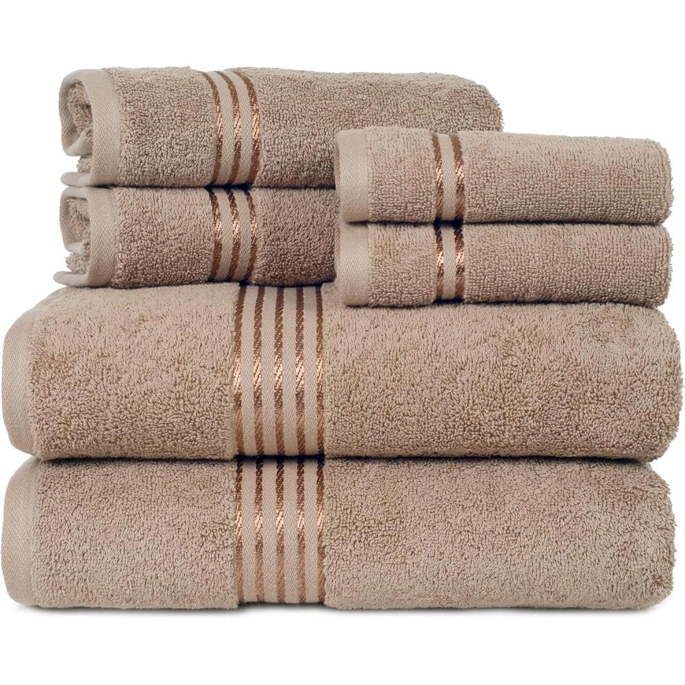 imageLavish Home 6 Piece Bathroom Towels Set 625GSM 100 Cotton Bathroom Essentials with 2 Absorbent Wash Cloths 2 Hand Cloths and 2 Bath Towel for Shower Gym Dorm and Spa GreenTaupe