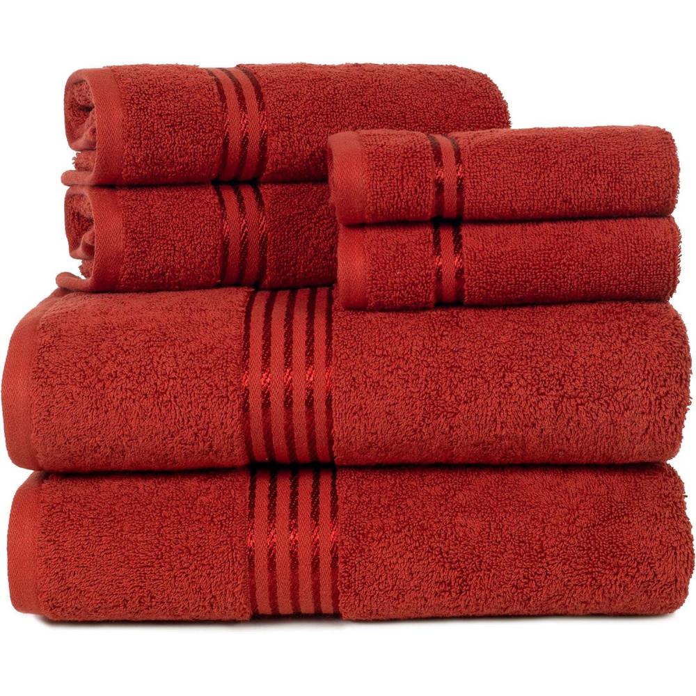 imageLavish Home 6 Piece Bathroom Towels Set 625GSM 100 Cotton Bathroom Essentials with 2 Absorbent Wash Cloths 2 Hand Cloths and 2 Bath Towel for Shower Gym Dorm and Spa GreenBurgundy