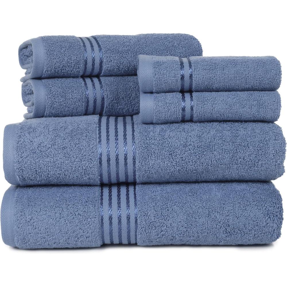 imageLavish Home 6 Piece Bathroom Towels Set 625GSM 100 Cotton Bathroom Essentials with 2 Absorbent Wash Cloths 2 Hand Cloths and 2 Bath Towel for Shower Gym Dorm and Spa GreenBlue