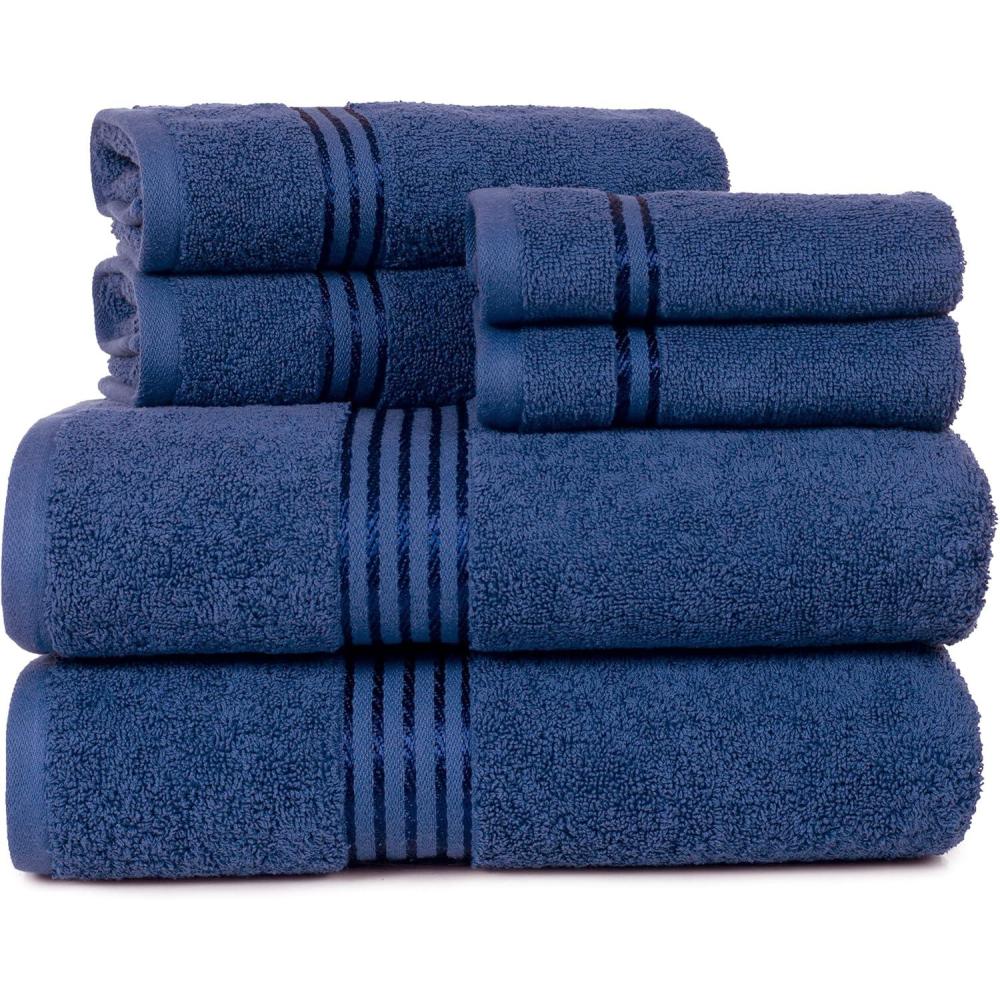 imageLavish Home 6 Piece Bathroom Towels Set 625GSM 100 Cotton Bathroom Essentials with 2 Absorbent Wash Cloths 2 Hand Cloths and 2 Bath Towel for Shower Gym Dorm and Spa GreenNavy