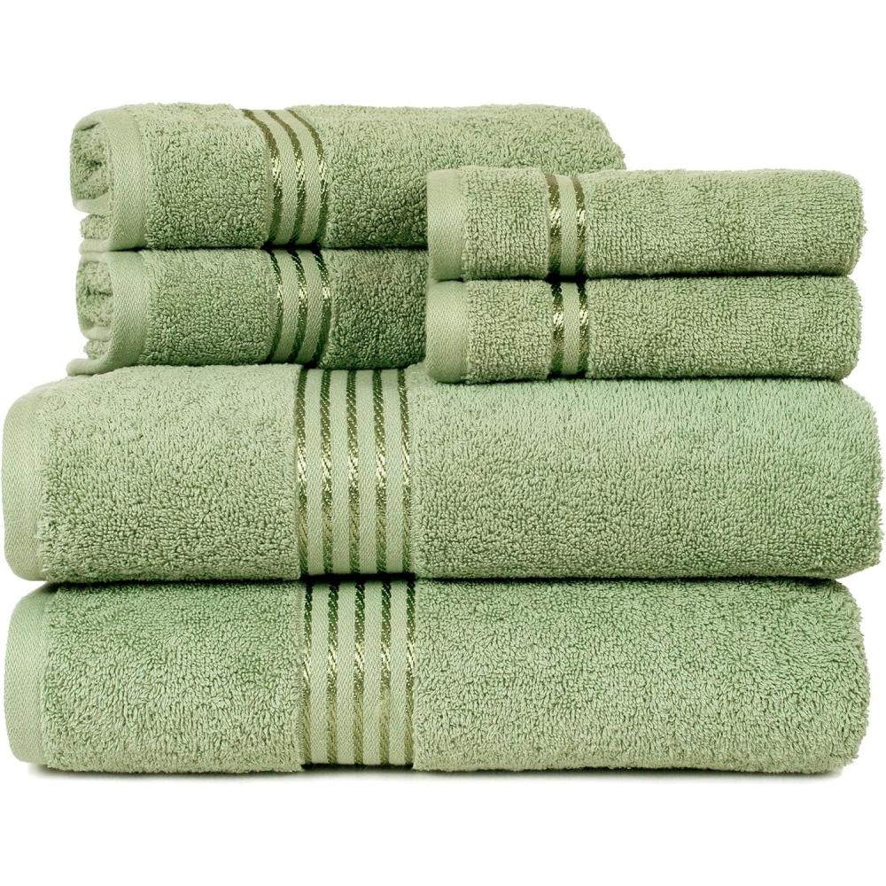 imageLavish Home 6 Piece Bathroom Towels Set 625GSM 100 Cotton Bathroom Essentials with 2 Absorbent Wash Cloths 2 Hand Cloths and 2 Bath Towel for Shower Gym Dorm and Spa GreenGreen