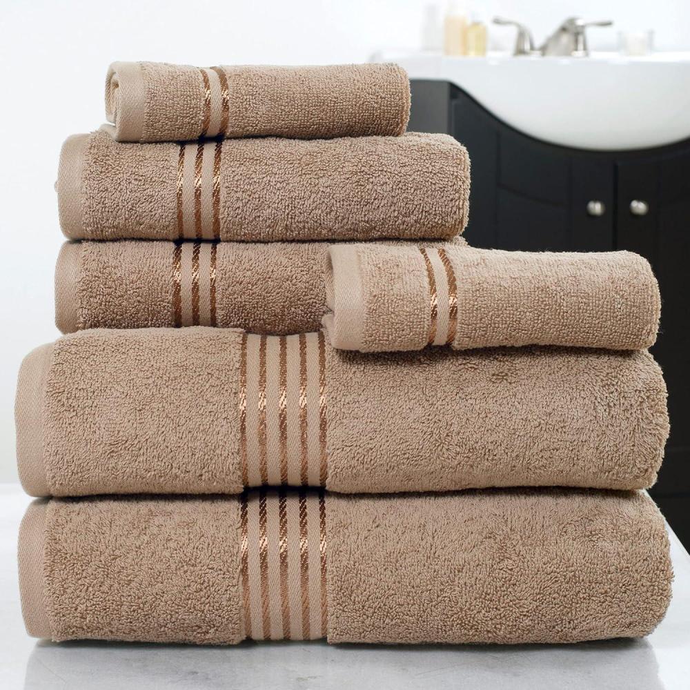 imageLavish Home 6 Piece Towel Set  625 GSM 100 Cotton Bathroom Accessories  2 Bath Towels 2 Hand Towels and 2 Wash Cloths  Soft and Absorbent Bath Sheets for Shower Gym Dorm and Spa Taupe