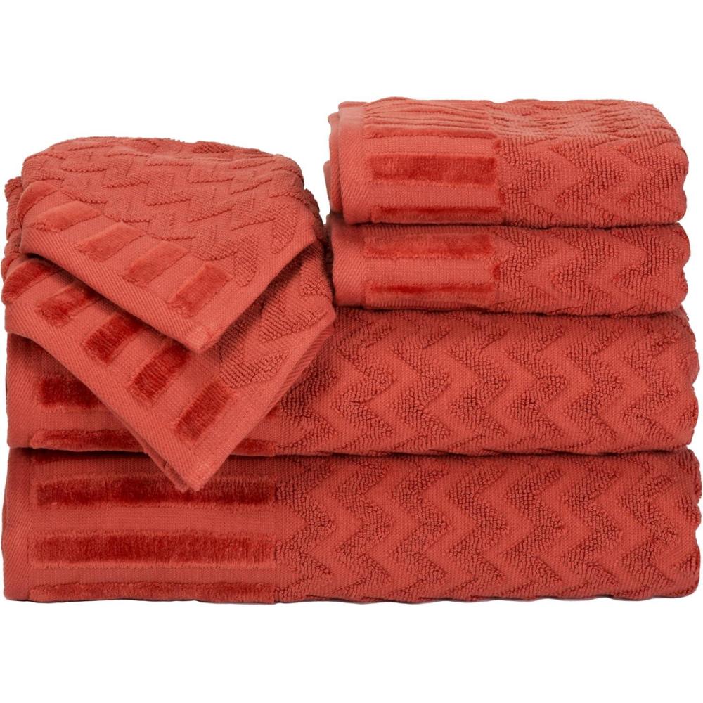 imageLavish Home 6Piece Cotton Deluxe Plush Bath Towel Set Chevron Patterned Plush Sculpted Spa Luxury Decorative Body Hand and Face Towels Brick 27quotx54quotx025quot