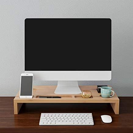imageLavish Home 7Compartment Monitor Stand  EcoFriendly Bamboo PC Shelf and Laptop Riser for Desk  Workspace Organizer for Home Office and Dorm