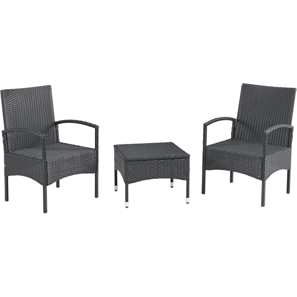 imageLavish Home 80OUTDWKNCSHCHTBL Gray Outdoor Patio Set 3Piece Rattan Seating Combo with 2 Chairs and Table for Deck Balcony or Front Porch Furniture3Piece