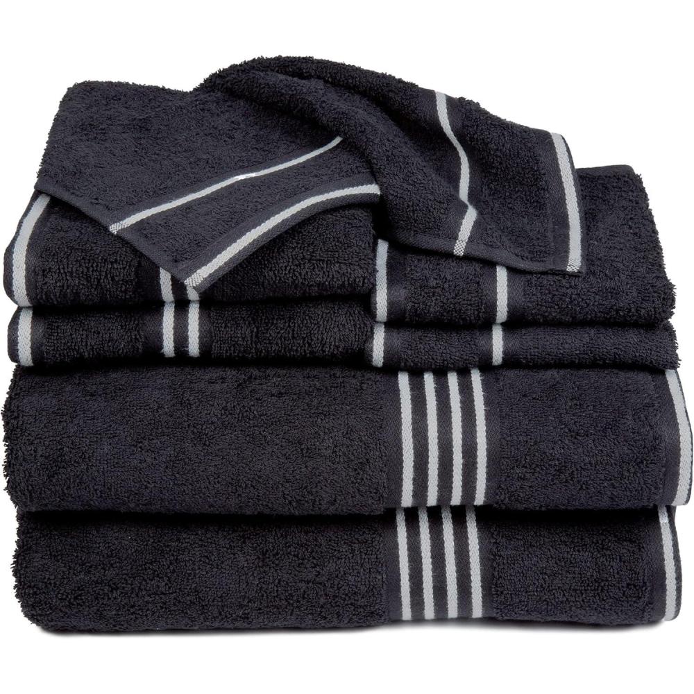 imageLavish Home 8PC Bathroom Towels Set 575GSM 100 Cotton Bathroom Essentials with 2 Bath Towels 2 Hand Cloths 2 Wash Cloths and 2 Fingertip Fabric for Shower Gym Dorm and Spa SilverCharcoal