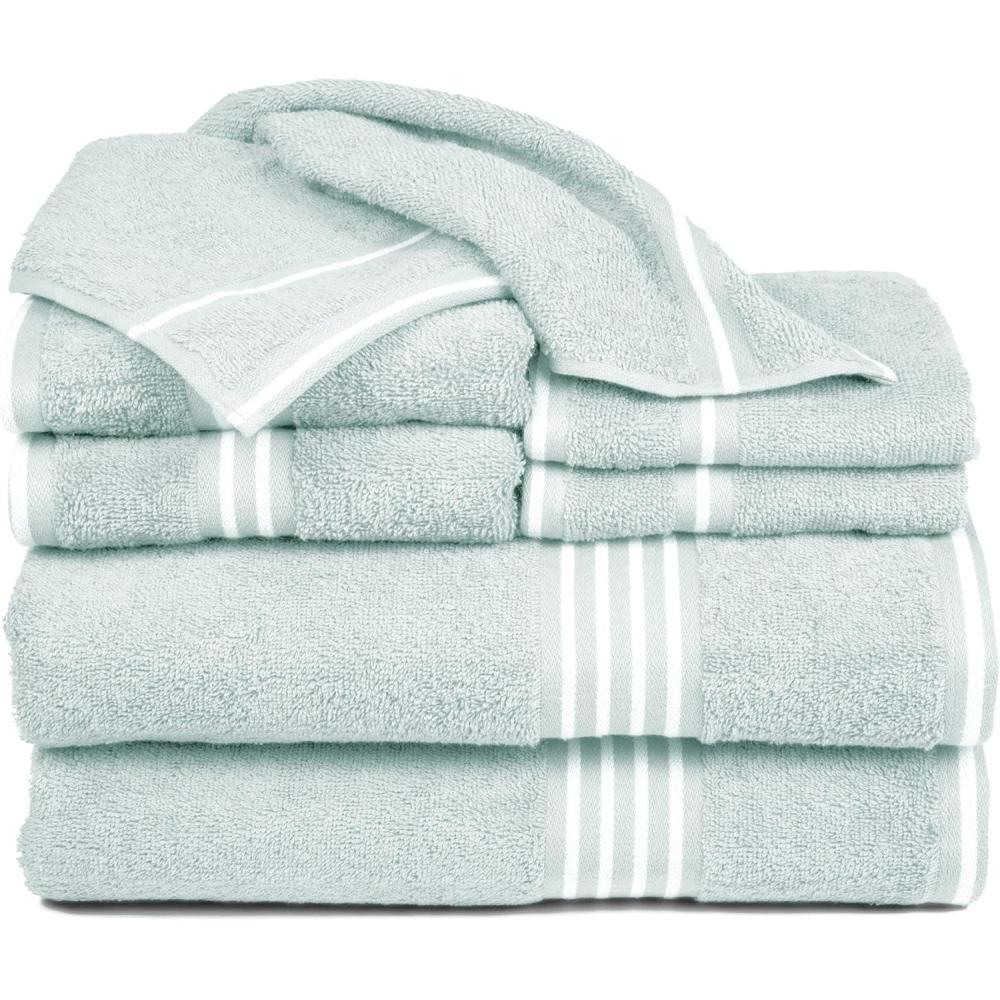 imageLavish Home 8PC Bathroom Towels Set 575GSM 100 Cotton Bathroom Essentials with 2 Bath Towels 2 Hand Cloths 2 Wash Cloths and 2 Fingertip Fabric for Shower Gym Dorm and Spa SilverSeafoam