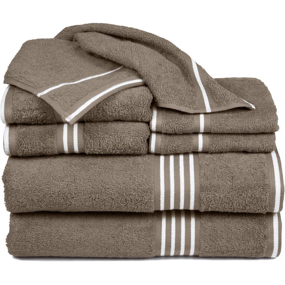 imageLavish Home 8PC Bathroom Towels Set 575GSM 100 Cotton Bathroom Essentials with 2 Bath Towels 2 Hand Cloths 2 Wash Cloths and 2 Fingertip Fabric for Shower Gym Dorm and Spa SilverTaupe