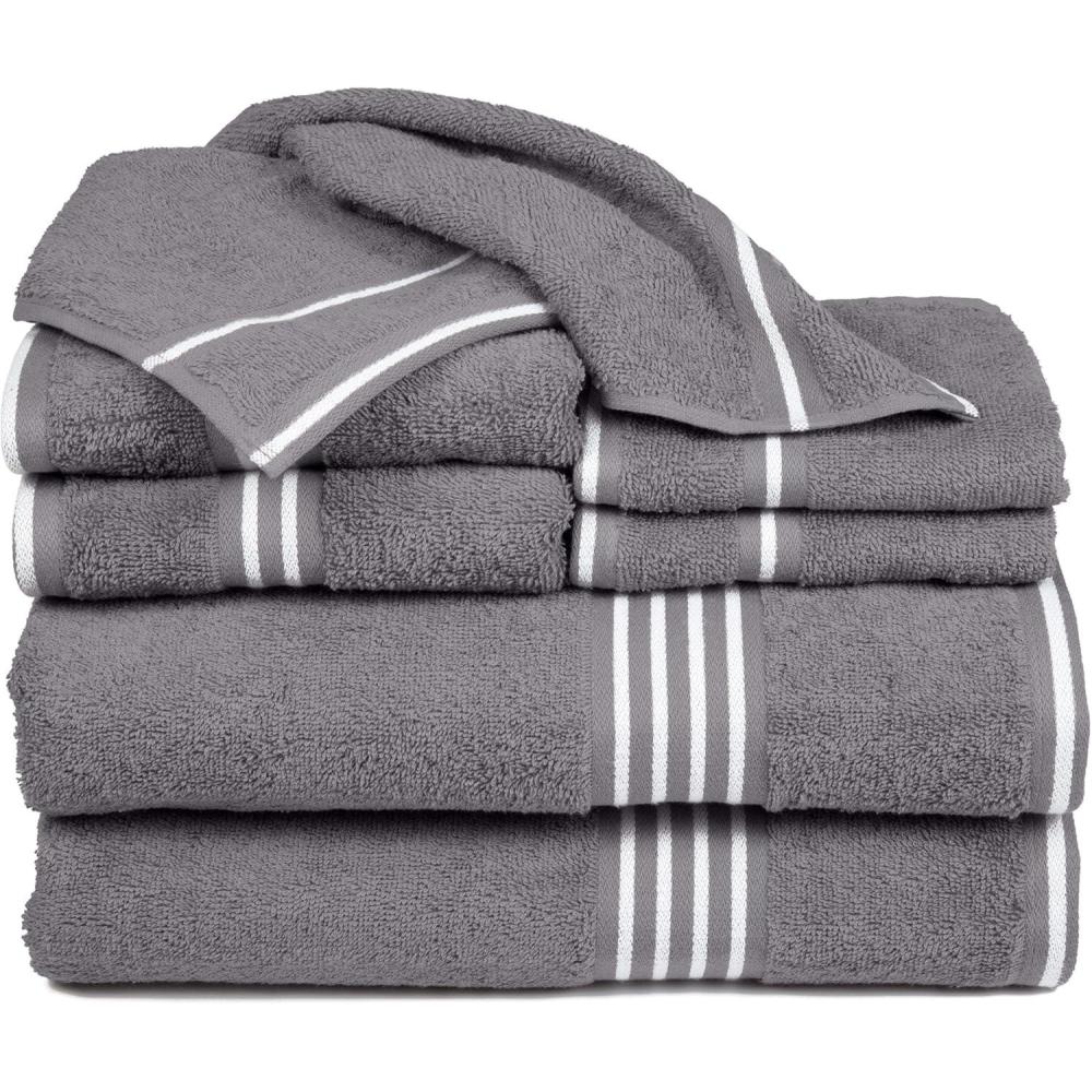 imageLavish Home 8PC Bathroom Towels Set 575GSM 100 Cotton Bathroom Essentials with 2 Bath Towels 2 Hand Cloths 2 Wash Cloths and 2 Fingertip Fabric for Shower Gym Dorm and Spa SilverSilver