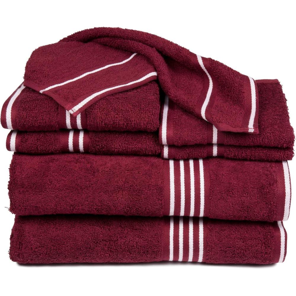 imageLavish Home 8PC Bathroom Towels Set 575GSM 100 Cotton Bathroom Essentials with 2 Bath Towels 2 Hand Cloths 2 Wash Cloths and 2 Fingertip Fabric for Shower Gym Dorm and Spa SilverBurgundy