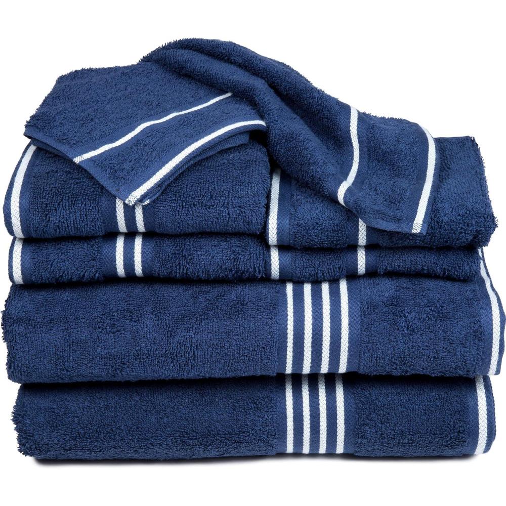 imageLavish Home 8PC Bathroom Towels Set 575GSM 100 Cotton Bathroom Essentials with 2 Bath Towels 2 Hand Cloths 2 Wash Cloths and 2 Fingertip Fabric for Shower Gym Dorm and Spa SilverNavy