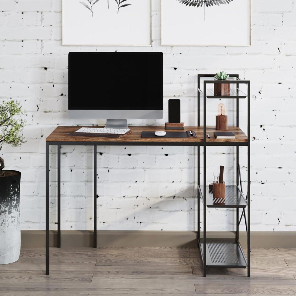 imageLavish Home AllinOne Computer Desk with Shelves  Modern Industrial Style Wood and Steel for Home Office Bedroom or Craft Table