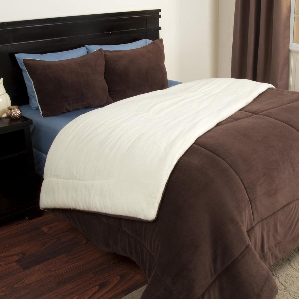 imageLavish Home BH 3 Piece SherpaFleece Comforter Set FQ Chocolate