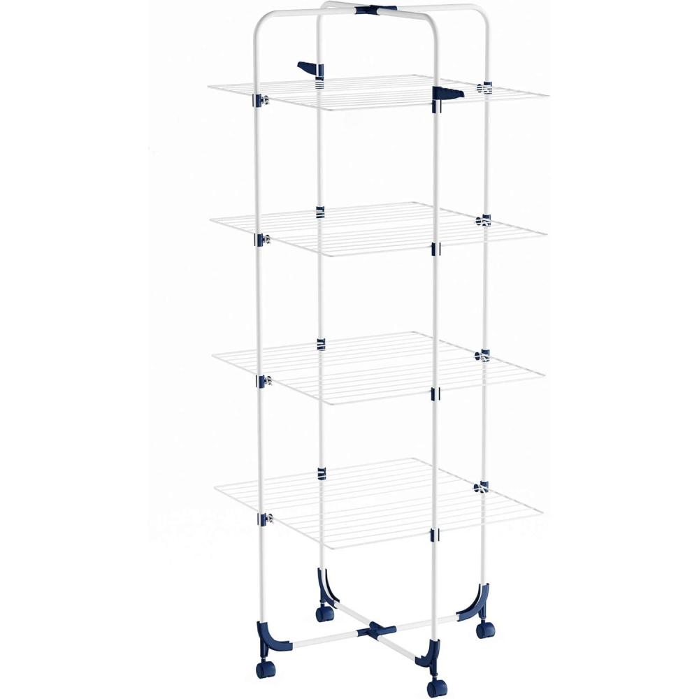 imageLavish Home Clothes Drying Rack 4Tiered Laundry Station with Collapsible Shelves and Wheels for Folding Sorting and Air Drying Garments
