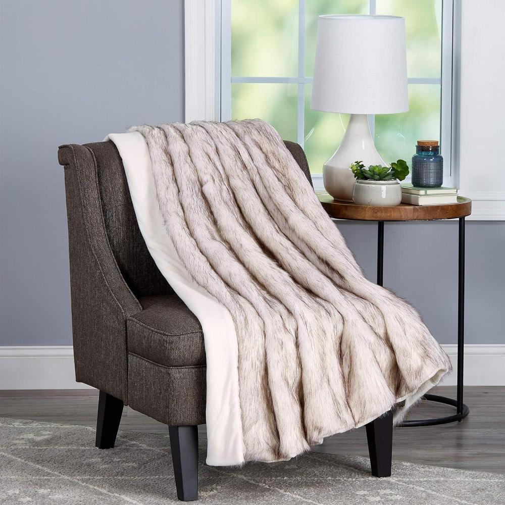 imageLavish Home Faux Long Pile Rabbit Fur Throw Blanket with Sherpa Back Luxurious Soft Hypoallergenic for Couch Bed Dcor 60x70 in WhitePearl White