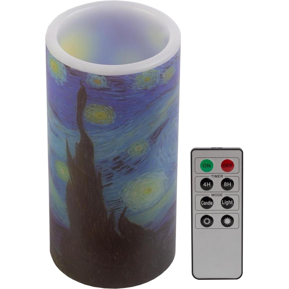 imageLavish Home Flameless Candles Van Gogh Starry Night Battery Operated Candles with Remote and Flickering Light for Home Dcor