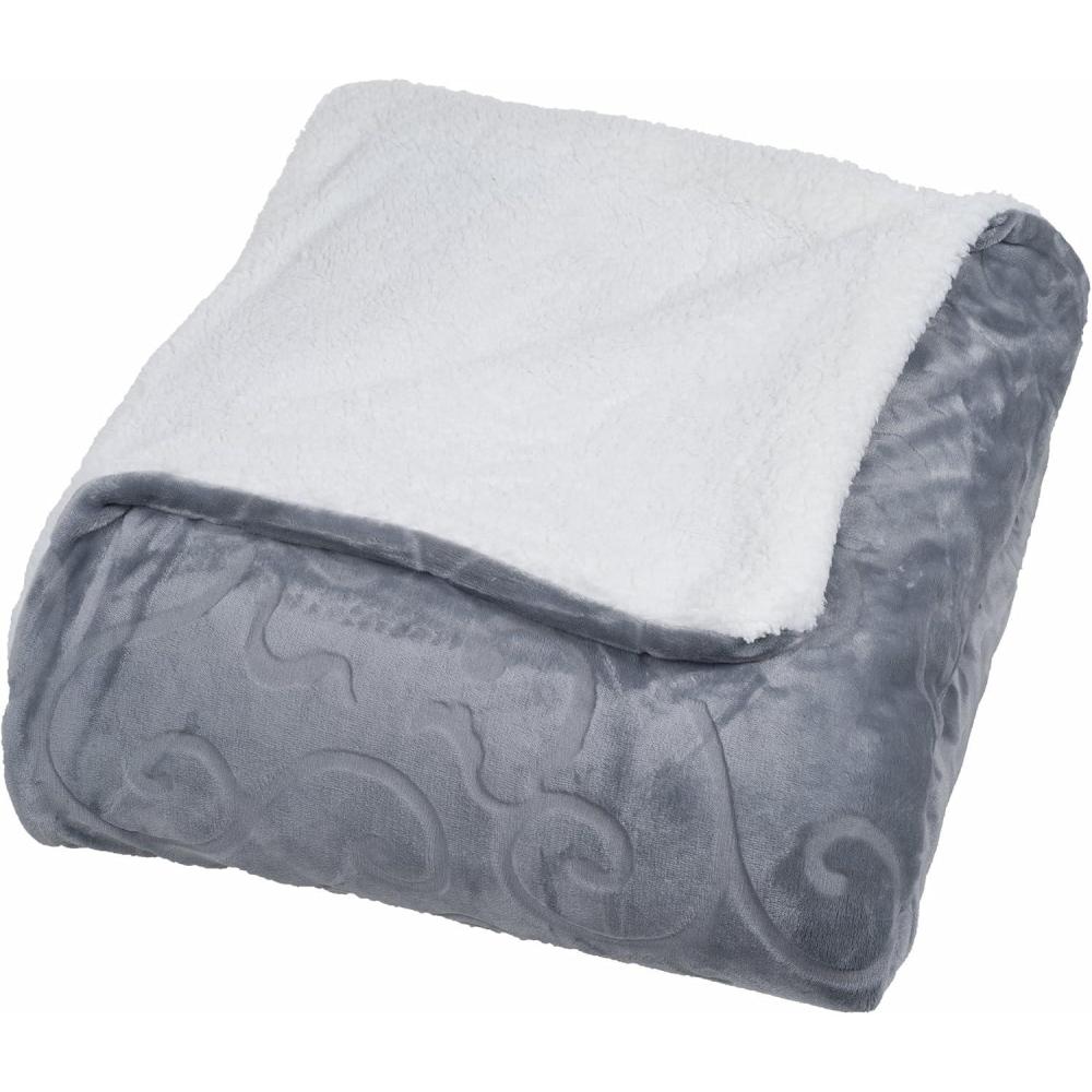imageLavish Home Floral Etched Fleece Blanket 86x90 MachineWashable Sherpa Throw Soft Blanket Queen Size for Couch Chair or Bed Gray
