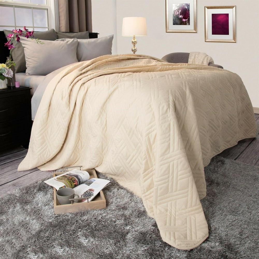 imageLavish Home Ivory Quilt Coverlet for Twin Size BedsBasket Weave Quilted PatternSoft ampamp Lightweight Bedding for All Seasons Solid Color Bedspread