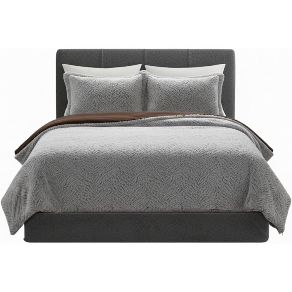 imageLavish Home King Size Comforter Set 3Piece MinkStyle Faux Fur Blanket and 2 Shams Cozy MachineWashable King Bedding Set GreyChocolateBlack