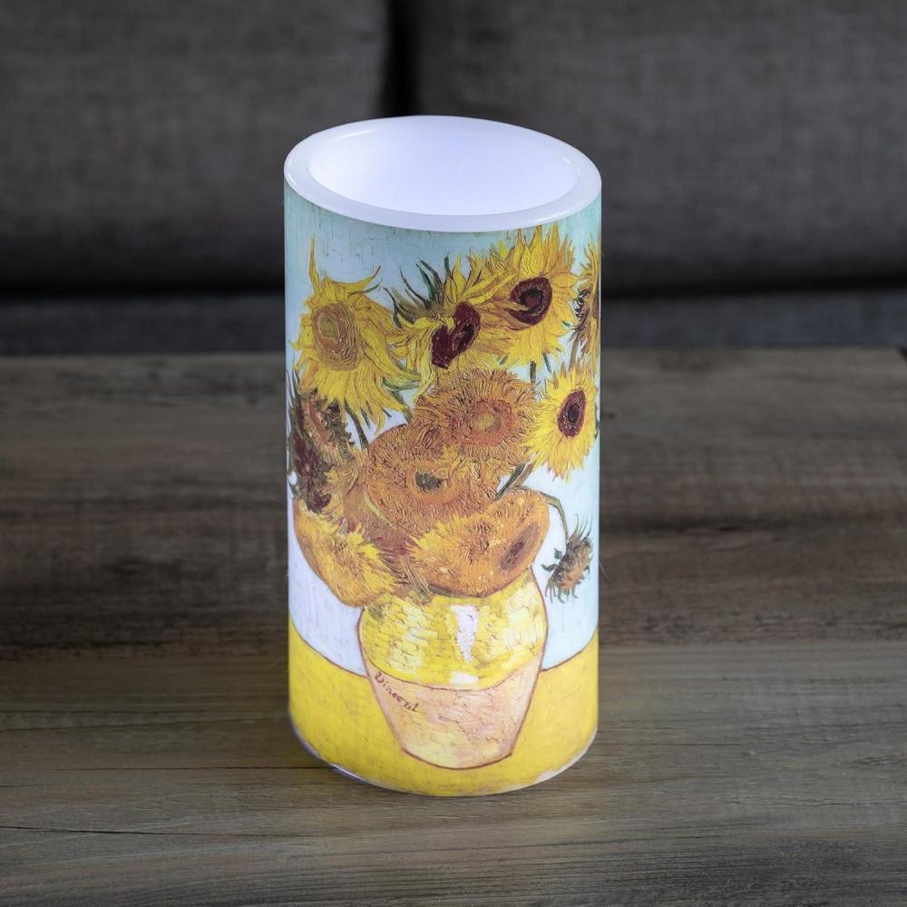 imageLavish Home LED Candle with Remote Van Gogh Sunflowers Battery Operated Candle with Realistic Flickering Light Flameless Candles for Home Dcor 6quot