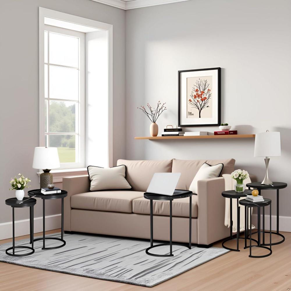 imageLavish Home Nesting Tables Set of 3 Round Side Tables for Living Room Bedroom or Home Office Faux Marble End Table Set Modern Living Room Furniture WhiteBlack Marble