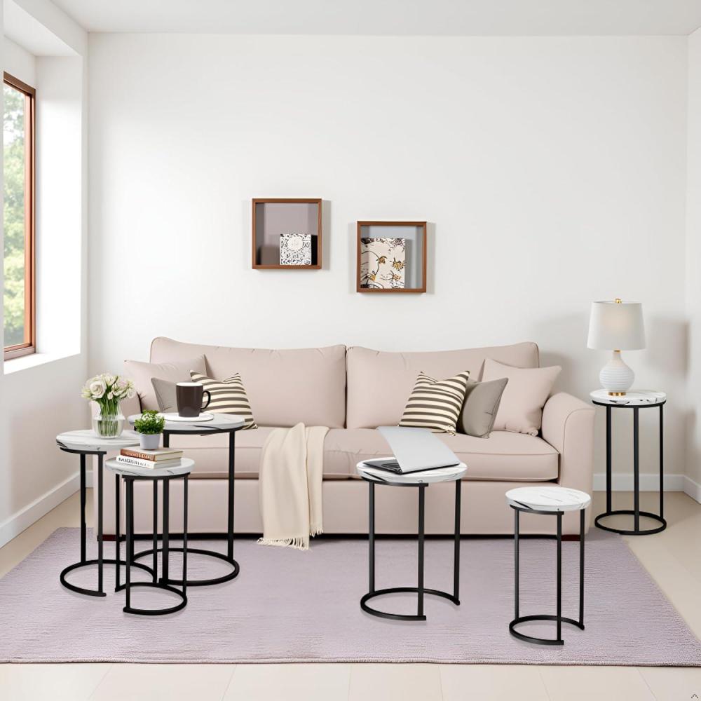 imageLavish Home Nesting Tables Set of 3 Round Side Tables for Living Room Bedroom or Home Office Faux Marble End Table Set Modern Living Room Furniture WhiteWhite Marble