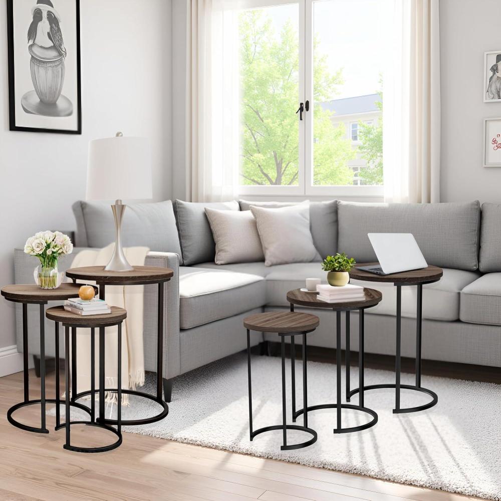 imageLavish Home Nesting Tables Set of 3 Round Side Tables for Living Room Bedroom or Home Office Faux Marble End Table Set Modern Living Room Furniture WhiteGraybrown