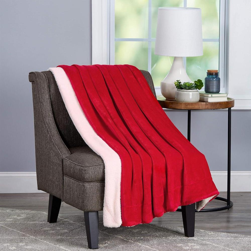 imageLavish Home Poly Fleece Sherpa  Oversized Plush Woven Polyester Sherpa Fleece Solid Color Throw  Breathable and Machine Washable in Vineyard and White