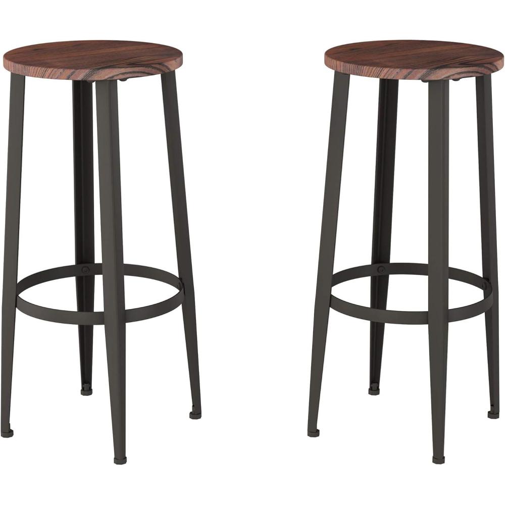 imageLavish Home Set of 2 CounterHeight Bar Stools Modern Backless Seating Set with Metal Bases and Wood Seats for Kitchens or Dining Rooms Brown2975 Height