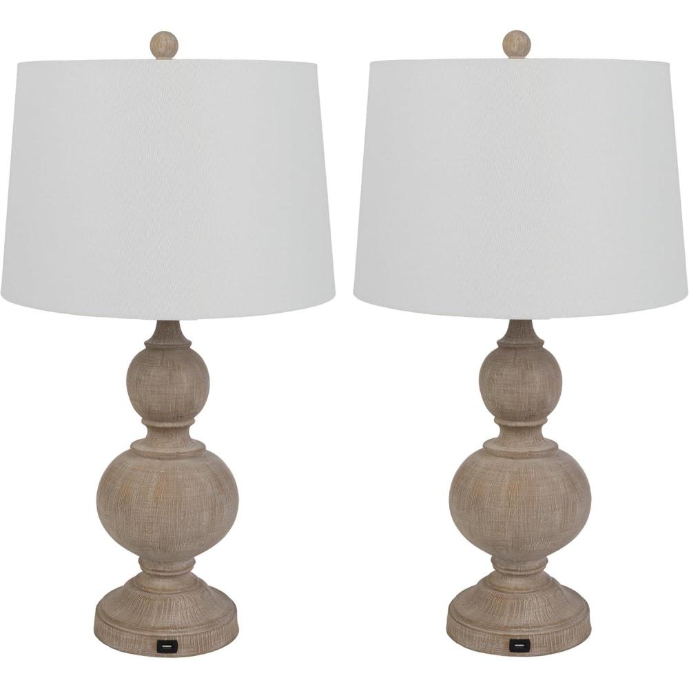 imageLavish Home Set of 2 Table Lamps  Lamps with USB Charging Ports and LED Bulbs Included  for Living Room Office or Bedroom Decor Whitewash