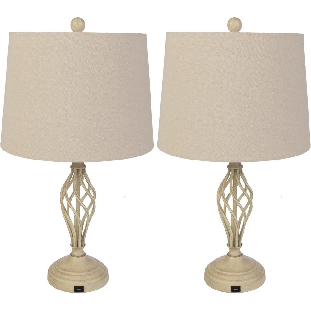 imageLavish Home Set of 2 Table Lamps Modern Lamps with USB Charging Ports and LED Bulbs for Living Room Office or Bedroom Decor BlackSand