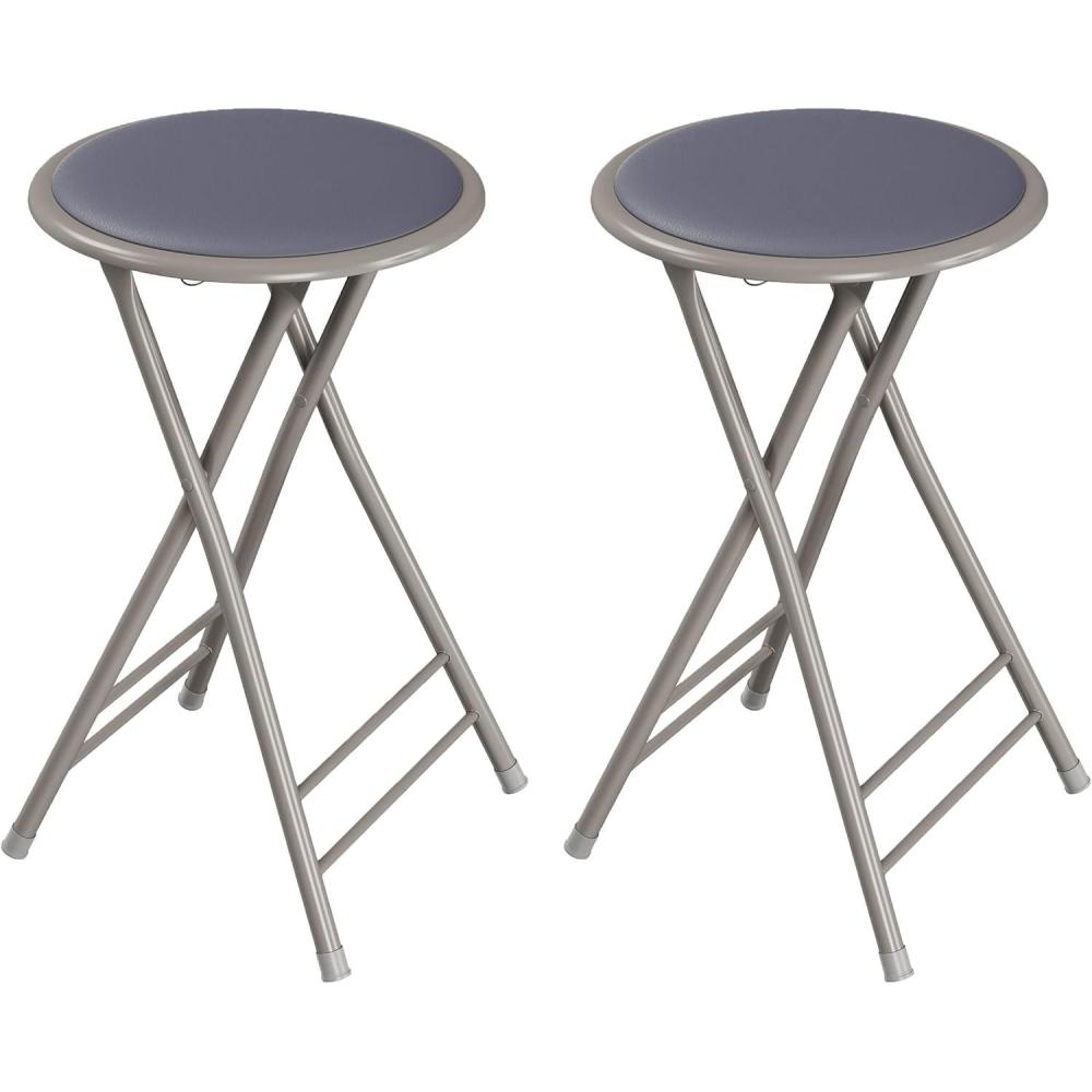 imageLavish Home Set of 4 Counter Height Bar Stools 24Inch Backless Folding Chairs with 225lb Capacity for Kitchen Rec Room or Game Room PinkGrey