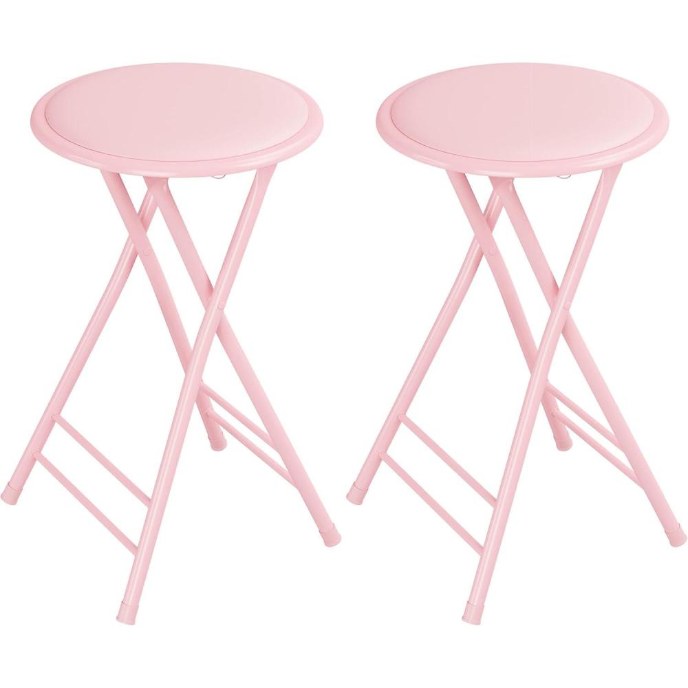 imageLavish Home Set of 4 Counter Height Bar Stools 24Inch Backless Folding Chairs with 225lb Capacity for Kitchen Rec Room or Game Room PinkPink