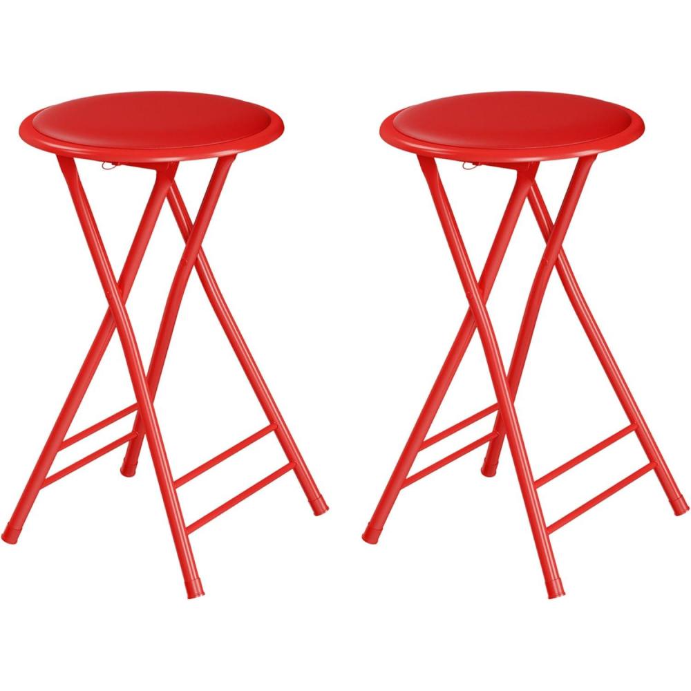 imageLavish Home Set of 4 Counter Height Bar Stools 24Inch Backless Folding Chairs with 225lb Capacity for Kitchen Rec Room or Game Room PinkRed