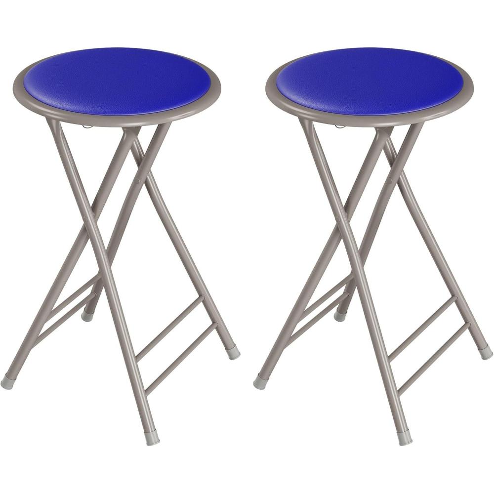 imageLavish Home Set of 4 Counter Height Bar Stools 24Inch Backless Folding Chairs with 225lb Capacity for Kitchen Rec Room or Game Room PinkRoyal Blue