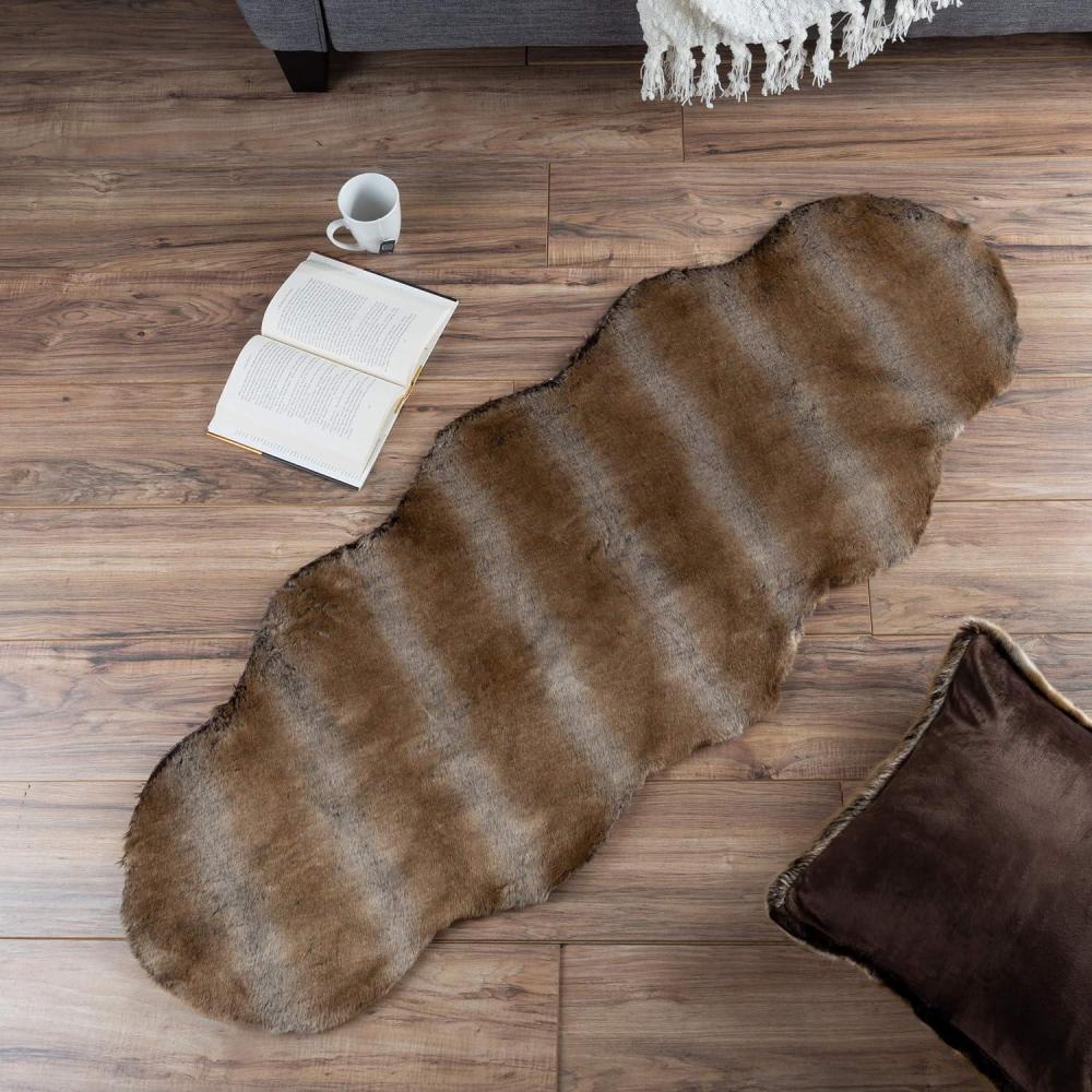 imageLavish Home Sheepskin Throw Rug  Faux Sable Fur 2x5Foot Runner  Ombre Brown Plush Mat for Bedroom Living Room Den ampamp Office