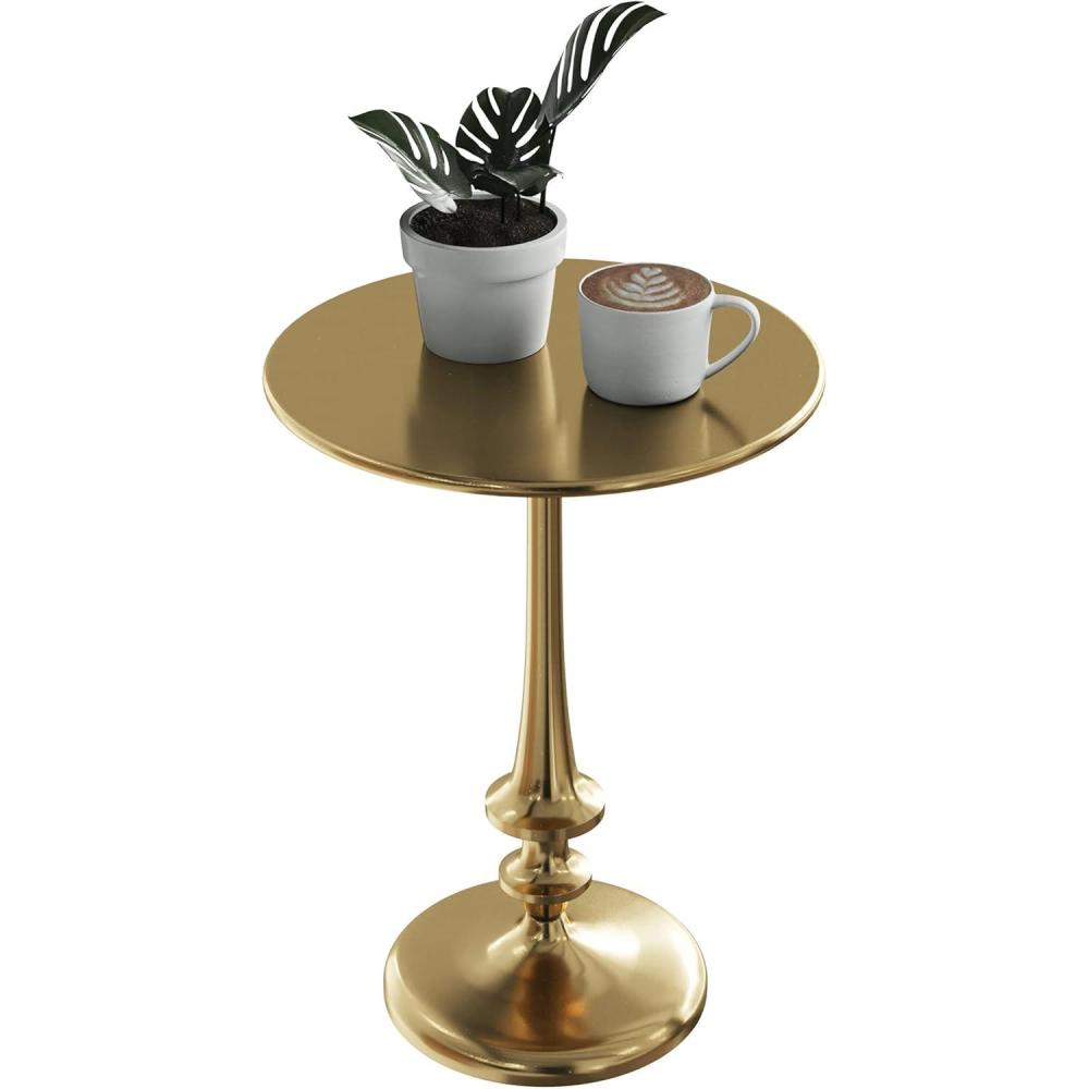 imageLavish Home Side Table  Mango Wood Pedestal Table with White Distressing for Couch Loveseat Entryway or Bed  Farmhouse Living Room FurnitureAntiqued Gold