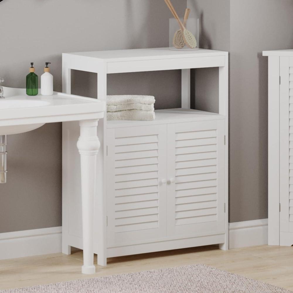 imageLavish Home Storage Cabinet with Double Doors Freestanding Kitchen Laundry Room or Restroom Organizer with Cupboard and Open Shelf White
