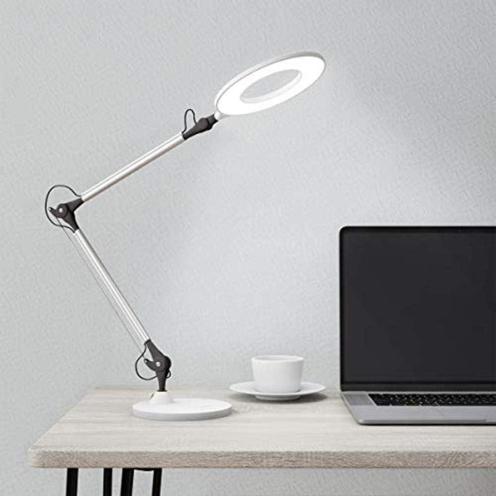 imageLavish Home Swing Arm Architect Task Lamp with Clamp LED Ring LightStepless DimmingHigh CRI 95Eye Friendly Light for Reading Drafting ampamp OfficeFreestanding