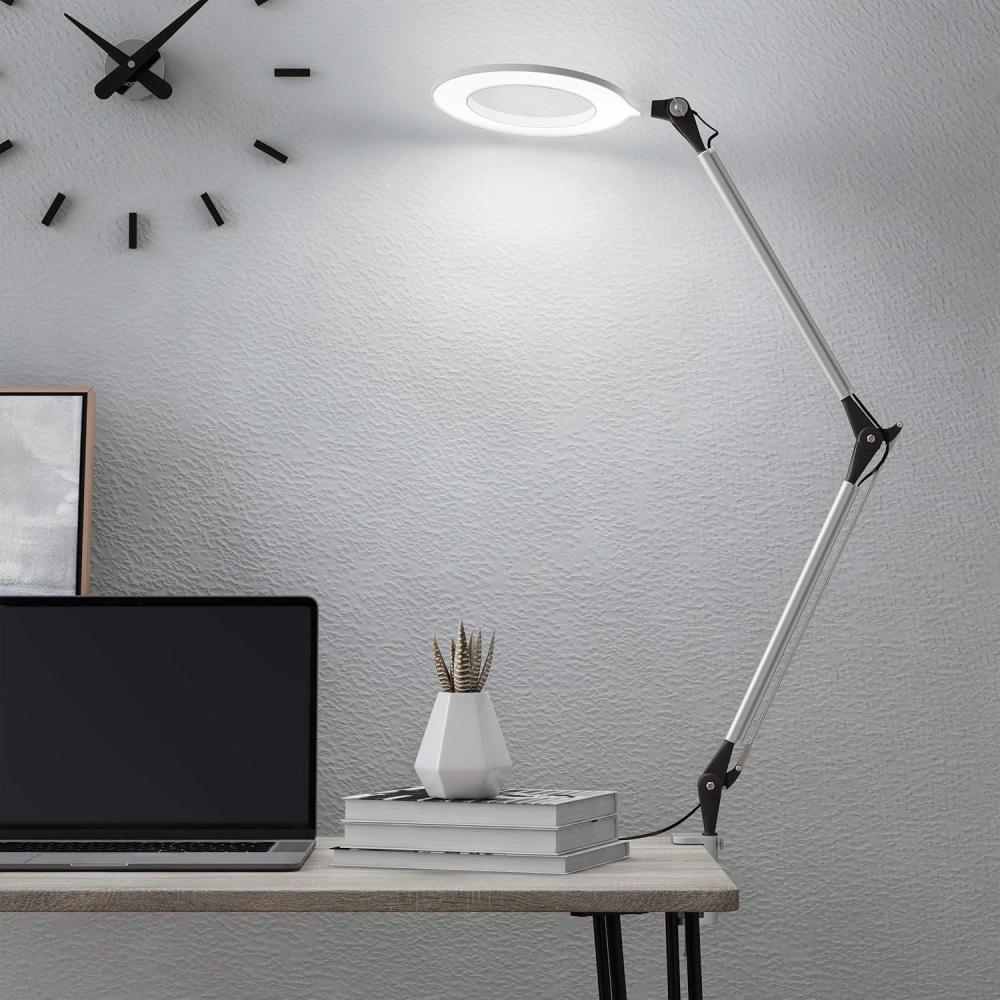 imageLavish Home Swing Arm Architect Task Lamp with Clamp LED Ring LightStepless DimmingHigh CRI 95Eye Friendly Light for Reading Drafting ampamp OfficeMetal Clamp
