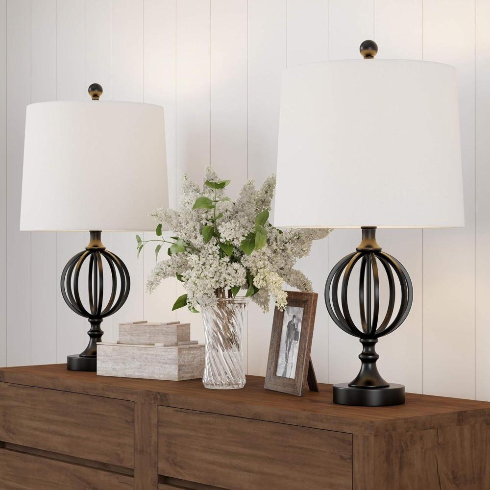 imageLavish Home Table Lamps Set of 2 Openwork Iron Orb Lights Bulbs and Shades IncludedModern Rustic Style Perfect Accent Pieces for Any Home Dcor
