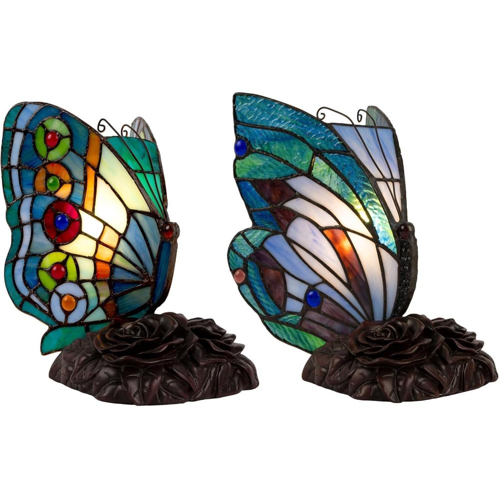 imageLavish Home Tiffany Style Butterfly Lamp Stained Glass Table or Desk Light LED Bulb Included Colorful Vintage Look Butterfly DcorTiffany Lamps Bundle