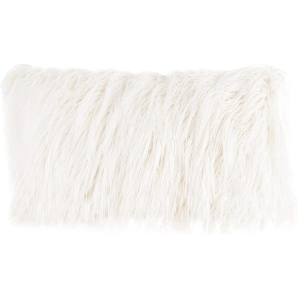 imageLavish Home White 12x20 Plush Lumbar Faux Fur Pillows  2Pack Decorative Pillow Insert and Shag Cover Set for Bedroom Living Room or Office 12 x 20 2 Count