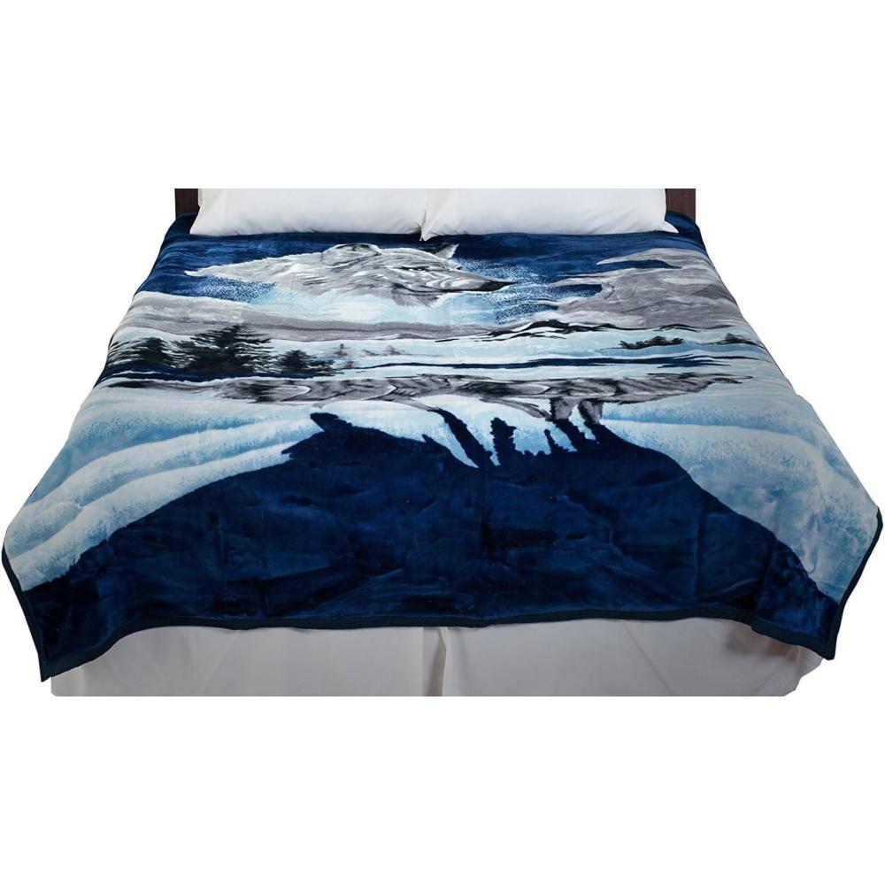 imageLavish Home Wolf Blanket 74x91inch Printed Winter Wolf Blanket Plush Thick 75lb Faux Mink Queen Throw for Couch Sofa or BedMulticolor