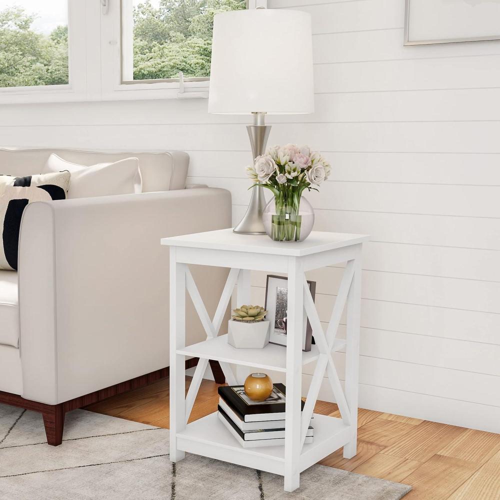 imageLavish Home Wooden End Table Modern Style Sofa Side Table with XLeg Design and Two Shelves Small Furniture for Living Room or Bedroom GrayWhite