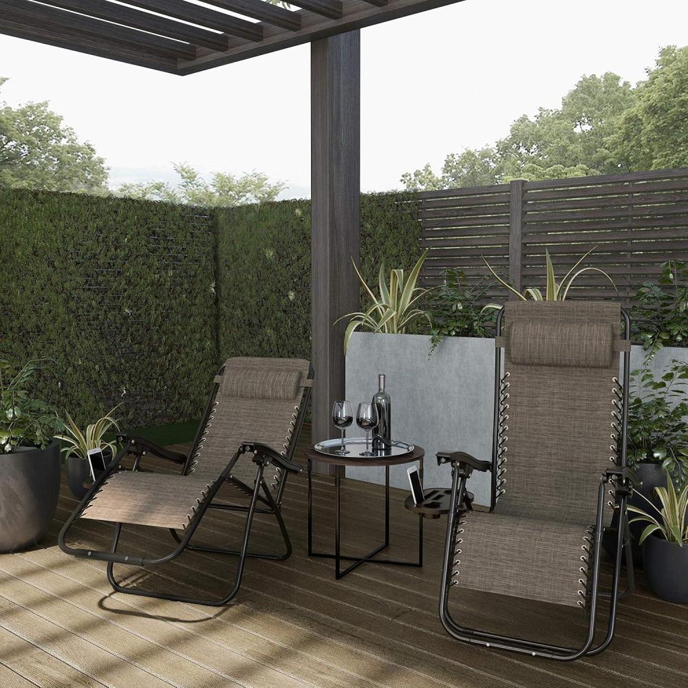 imageLavish Home Zero Gravity Lounge Chairs Set of 2 Gray Folding AntiGravity Recliners Side Table Cup Holder ampamp Pillowfor Outdoor Lounging