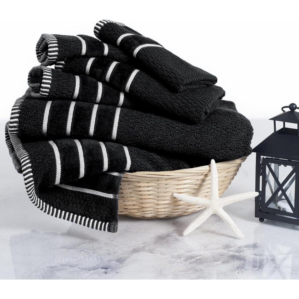 imageLuxury Cotton Towel Set Rice Weave 100 Egyptian Cotton 6 Piece Set with 2 Bath Towels 2 Hand Towels and 2 Washcloths BlackBlack