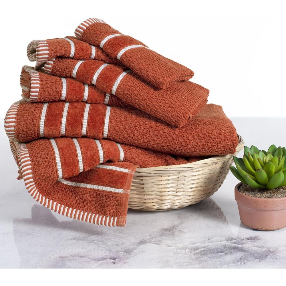 imageLuxury Cotton Towel Set Rice Weave 100 Egyptian Cotton 6 Piece Set with 2 Bath Towels 2 Hand Towels and 2 Washcloths BlackOrange