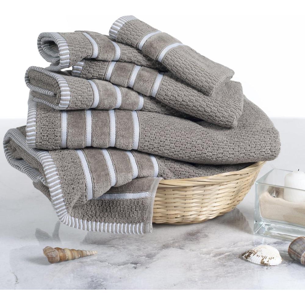 imageLuxury Cotton Towel Set Rice Weave 100 Egyptian Cotton 6 Piece Set with 2 Bath Towels 2 Hand Towels and 2 Washcloths BlackTaupe